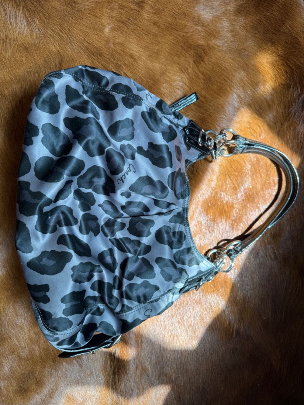 Coach Black and Gray Leopard Shoulder Bag